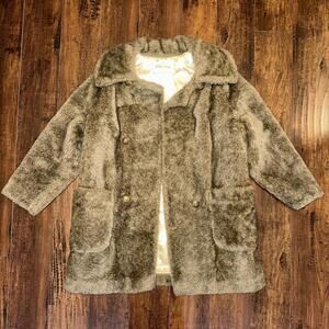 Vtg 50s 60s WHITE STAG Faux Fur Button Up Coat Jacket Union Rockabilly Rare